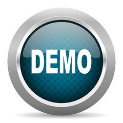 Poster - demo blue silver chrome border icon on white background