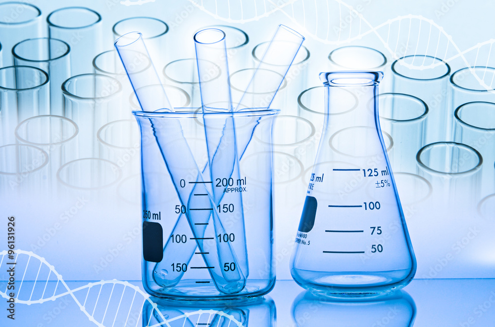 science laboratory beaker and test tubes , laboratory glassware Stock ...