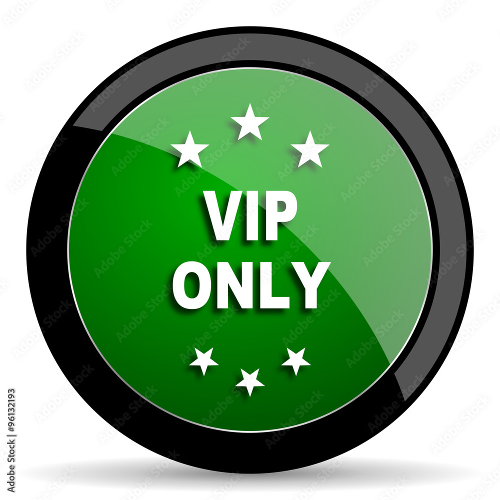 vip only green web glossy icon with shadow on white background