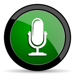 Poster - microphone green web glossy icon with shadow on white background