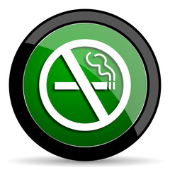 Poster - no smoking green web glossy icon with shadow on white background