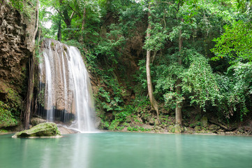  Deep forest waterfall at Erawan waterfall National Park Kanchana