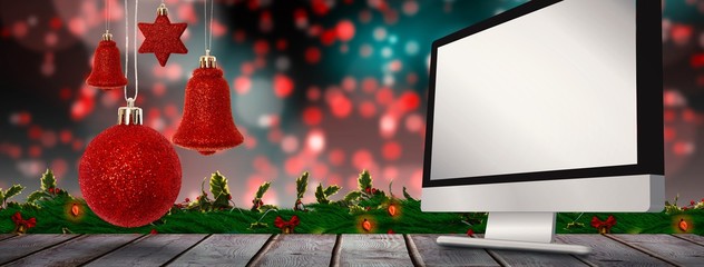 Poster - Composite image of red christmas bell decoration hanging 