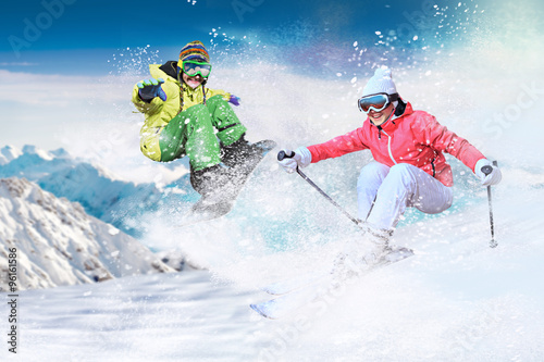 Fotomural skier and snowboarder