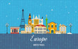 Travel to Europe for winter. Merry Christmas greeting card design