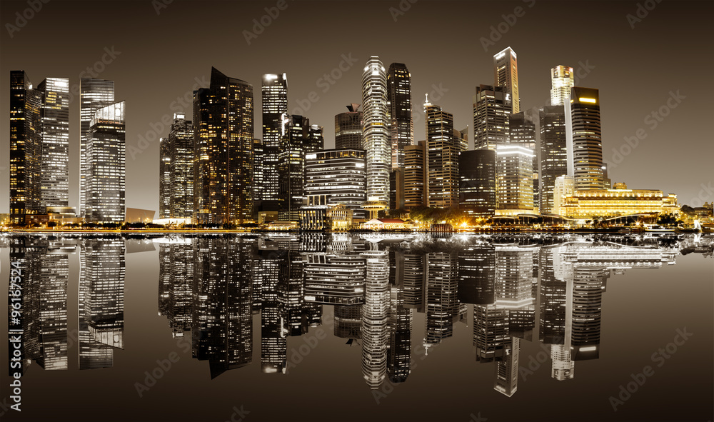 Singapore downtown night view - obrazy, fototapety, plakaty 