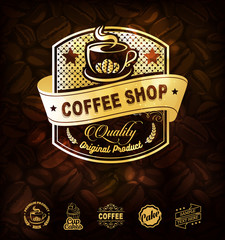 Wall Mural - gold coffee label. premium coffee labels and badges. golden coffee labels best coffee label designs.