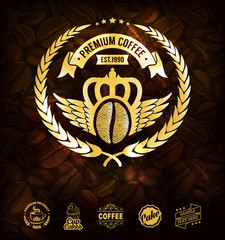 Wall Mural - gold coffee label. premium coffee labels and badges. golden coffee labels best coffee label designs.