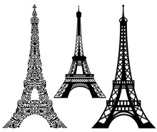 Set Of Eiffel Tower.  Isolated On White.