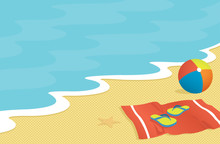 Beach Scene With Towel, Flip-flops, And Beach Ball