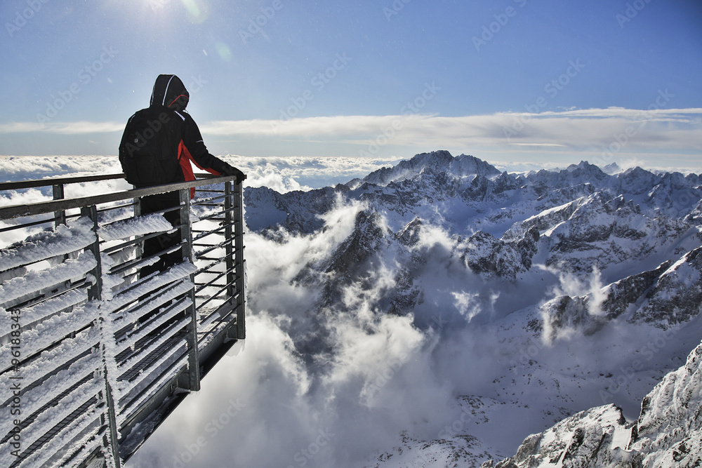 Lomnicky peak in Tatra Mountains Slovakia winter - obrazy, fototapety, plakaty 