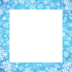 Wall Mural - Christmas card with snowflakes frame on blue background. Vector illustration