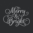 © aPERFECT - Merry and Bright lettering. Vector ink stamp effect, grunge background.