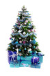 blue Christmas gifts under tree
