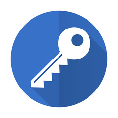 Fototapete - key blue flat desgn icon with shadow on white background
