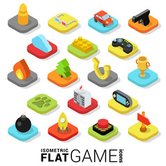 Poster - Flat 3d isometric trendy vector game gaming web mobile app