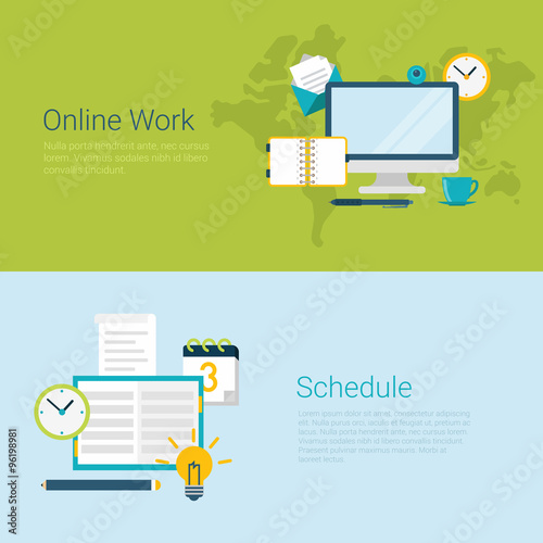 Online Work Schedule Flat Vector Website Slider Banner Buy This