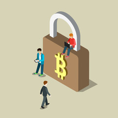 Wall Mural - Bitcoin security transaction payment flat 3d vector isometric