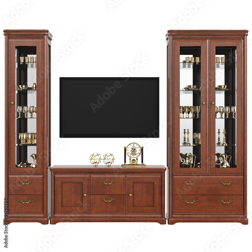 Fotografia, Obraz Sideboard with utensils dresser and TV, front view
