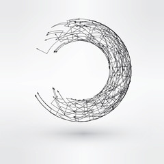 Wireframe logo polygonal element. Torus with connected lines and dots. Vector Illustration EPS10.