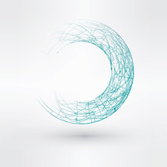 Wireframe logo polygonal element. Torus with connected lines and dots. Vector Illustration EPS10.
