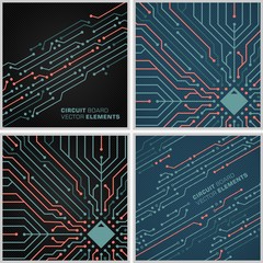 Aufkleber - Microchip vector decoration elements. Circuit board textures. Next artistic background in colors, black and blue.