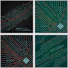Aufkleber - Microchip vector decoration elements. Circuit board textures. Next artistic background in colors, black and green.