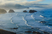 View From Ecola State Park To Cannon Beach In Pacific Ocean, Oregon Coast. USA