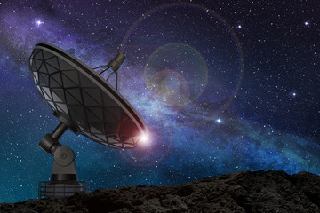 Wall Mural - satellite dish under a starry night sky