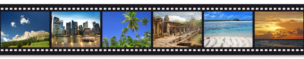 six travel photos in a film strip