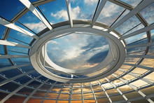 Sunset Over The Roof Of A Futuristic Dome