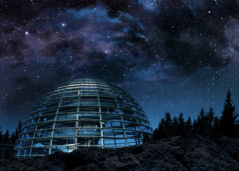 Wall Mural - futuristic glass dome under the milky way