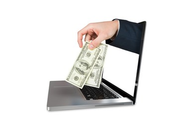 Poster - Composite image of hand holding hundred dollar bills