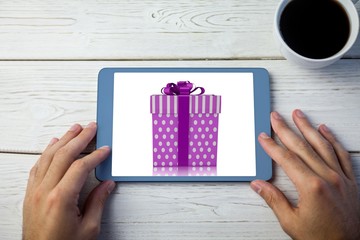 Poster - Composite image of purple and silver gift box