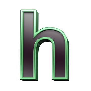 One lower case letter from black with green shiny frame alphabet set, isolated on white. Computer generated 3D photo rendering.