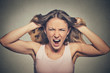 frustrated angry woman pulling hair out yelling screaming