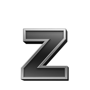 One lower case letter from black with silver shiny frame alphabet set, isolated on white. Computer generated 3D photo rendering.