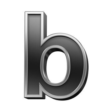 One lower case letter from black with silver shiny frame alphabet set, isolated on white. Computer generated 3D photo rendering.