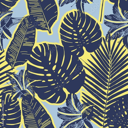 Stoffe zum Nähen Tropical Palm seamless leaf pattern