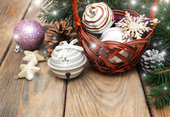 Poster - basket with christmas baubles