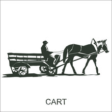 Silhouette  Horse And Carriage  With Coachman. 
