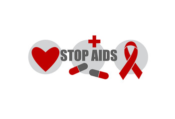 Wall Mural - Aids Awareness Red heart Ribbon on white background. 