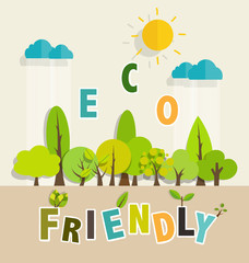 ECO FRIENDLY. Ecology concept with tree background. Vector illus