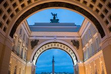 St. Petersburg. Evening. View Of The Alexander Column Through The Arch Of The General Staff.