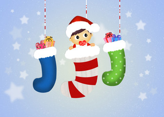 Poster - baby in Christmas socks