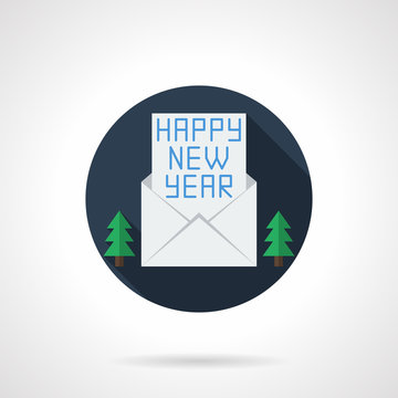 Happy New Year wishes round flat vector icon