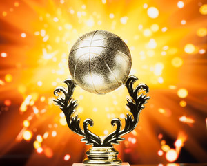 Wall Mural - basketball trophy against shiny sparks background