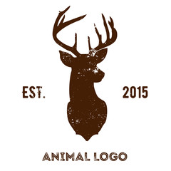 Hipster logotype with brown head of deer.