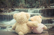 Bears in love hugs in vintage waterfaii background