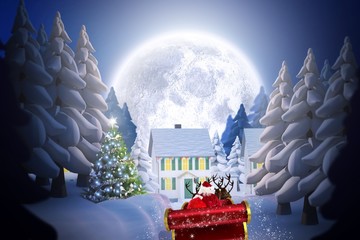 Wall Mural - Composite image of santa flying his sleigh